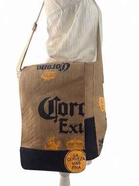Corona Extra Licensed Burlap Messenger Bag - Eco Crossbody Beer Satchel 